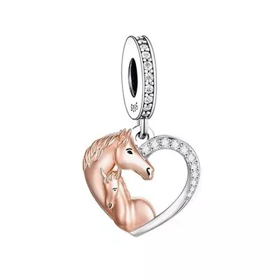 $31.99 • Buy S925 Silver & Rose Gold Pony Horse & Foal Pendant Charm By YOUnique Designs