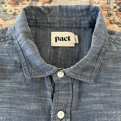 Pact Ranch Shirt Mens L Chambray Blue Denim Button Up Organic Cotton Long Sleeve • $19