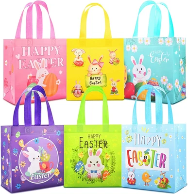 £12.28 • Buy 6/12Pcs Easter Tote Bags With Handles, Non-Woven Reusable Easter Gift Bags, East
