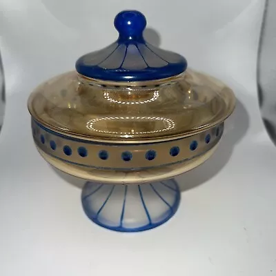 Vintage Art Deco Czechoslovakian Iridescent Glass Cut To Clear Covered Dish • $59.99