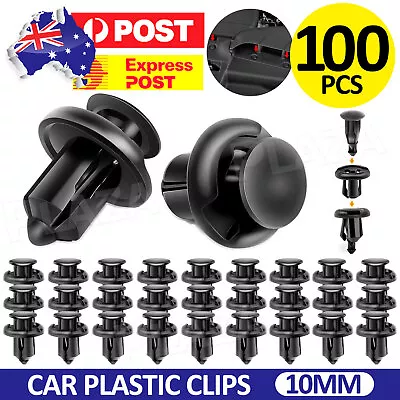 100 Car Plastic 10mm Clips Rivet Push Fit Door Boot Trim Panels Bumper Fastener • $11.95