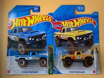 Hot Wheels 2023 & 2021 Mainline '70 Dodge Power Wagon Blue & Yellow Lot Of 2 • $4.75