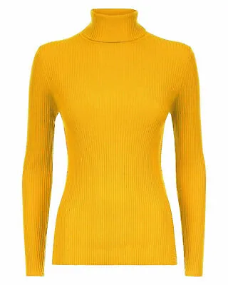 Womens Ladies Skinny Ribbed Polo Turtle High Roll Neck Long Sleeve Top Uk 8-26 • £7.49