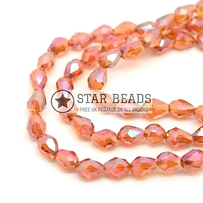 £2.45 • Buy 70 X Faceted Teardrop Crystal Glass Beads Orange Ab - 5x7mm