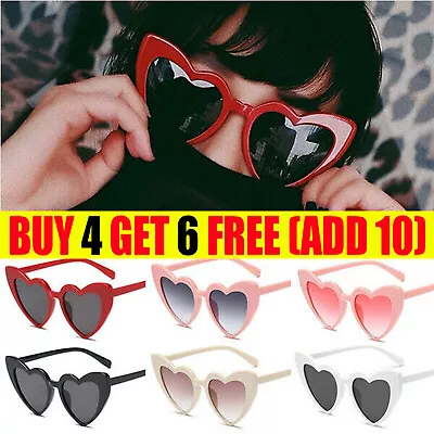 Retro Lolita Love Heart Shape Sunglasses Womens UV400 Cat Eye Vintage Sunglasses • £3.99