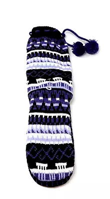 MUK LUKS Tall Slipper Sox Socks Purple Lavender Black White  SM 7-8 • $12.49