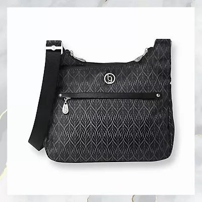 New! BG By BAGGALLINI Crossbody Bag RALEIGH GEO FLORAL Handbag Purse BLACK • $39
