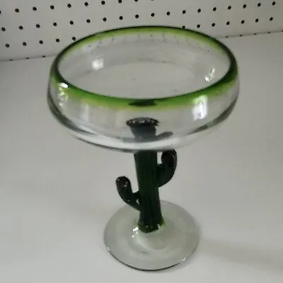 Mexican Hand Blown Glass Margarita Glass With Cactus Stem • $15