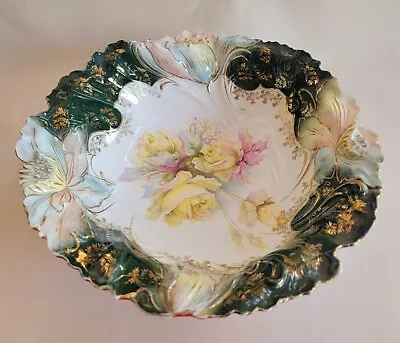 Antique RS Prussia Porcelain Bowl  Flowers Decoration 10    . 59 • $125