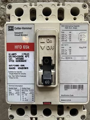 Cutler Hammer Hfd3060 60 Amp 600 Volt 3 Pole Breaker New • $250