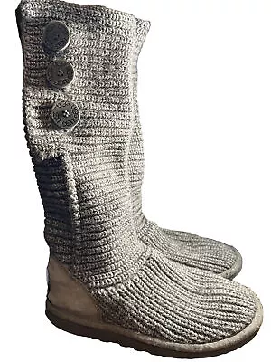 Ugg Australia 5819 Classic Cardy Grey Gray Knit Sweater Boots Women's Sz 6.5 • $19