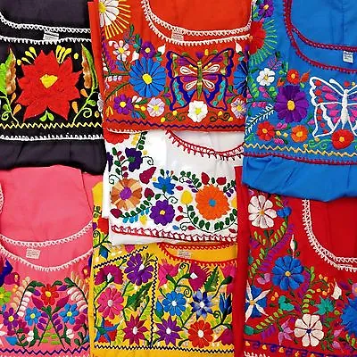 Puebla Mexican Hippie Peasant Vintage Embroidered Blouse Top Assorted Colors • $26.95