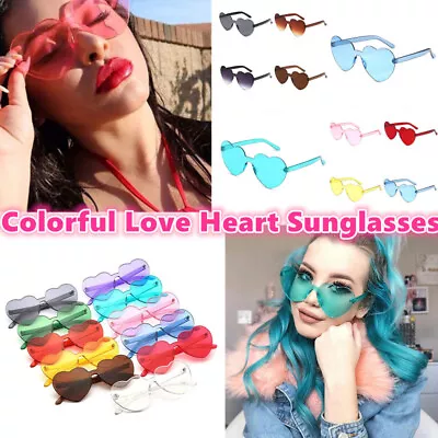 $7.58 • Buy Women Love Heart Shape SunGlasses Rimless Frame Tint Clear Lens Colorful Glasses