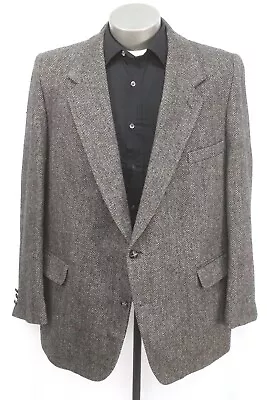 Vintage Mens Beige Black HERRINGBONE TWEED Blazer Jacket Sport Suit Coat 50 L • $59.99