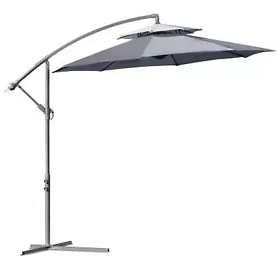 Outsunny 2.7m Cantilever Banana Parasol Outdoor Sun Shade W/ Crank Dark Grey • £76.99