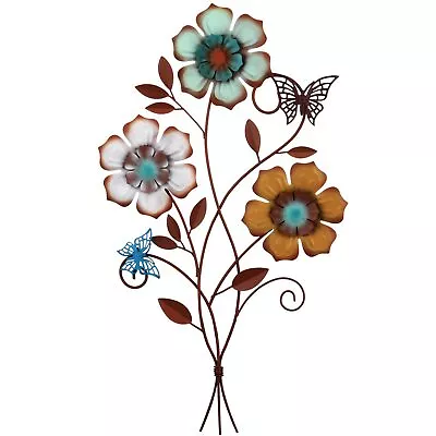 Tricolor Flower Wall Decor Vintage Metal Wall Art Decor Rustic Hanging Wall Flow • $23.37