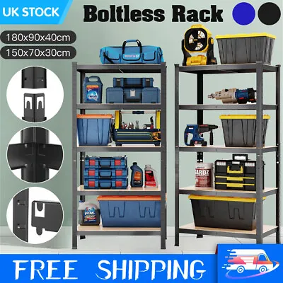 5 Tier Boltless Metal Shelving Unit Storage Rack Shelves Warehouse Garage Shed • £30.99