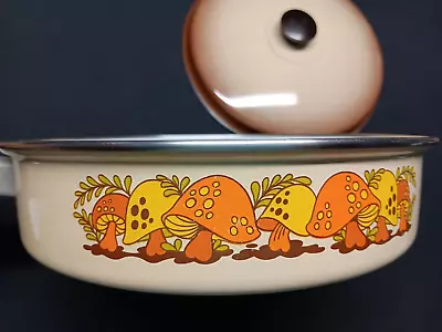 Merry Mushroom 10 1/4  Skillet Enameled Saute Pan + Lid 1970's Sears Mid Century • $34.99