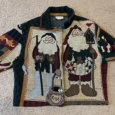 Paco Soler Christmas Santa Tapestry Jacket  Medium Large Textured Cotton M/L • $29.99