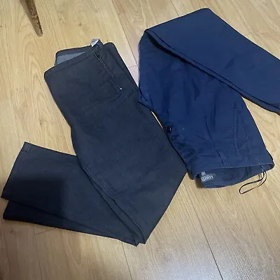 2 X Pairs Of M&S Blue And Blue/Black Trousers. Both In VGC. Size 12.  Slim Legs • £6