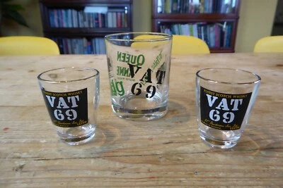£4 • Buy 3 Vintage VAT 69 Whisky Glasses 2 Shots 1 Tumbler Haig/Queen Anne/White Label