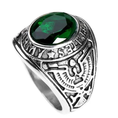 Vintage Green CZ America Eagle US Army Ring Stainless Steel Army Veteran Ring • $11.98