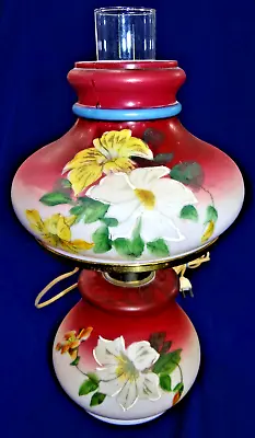 Victorian Painted Floral Parlor Kerosene Oil Lamp Electrified GWTW Vtg Antique • $69.99