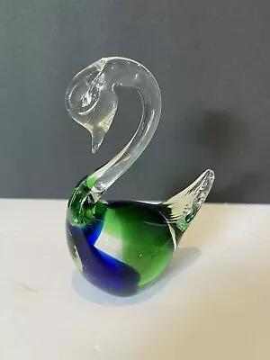 Murano Sommerso Blown Art Glass Swan Figurine 6  Blue/Green • $25.03