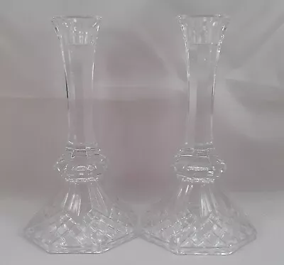 Pair Vintage Clear Crystal Glass Tapered Flared Faceted Candlesticks • $14.99