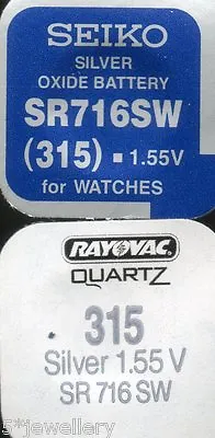 New SEIKO Renata RAYOVAC Watch Battery 315 SR716SW • £1.99