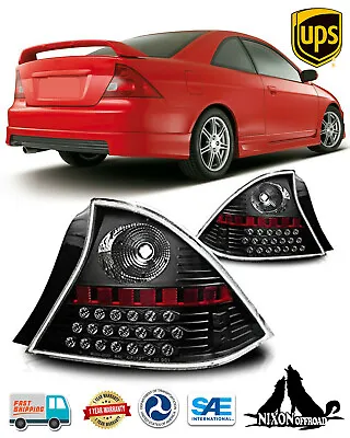 LED Tail Lights For 2001-2003 Honda Civic Coupe Brake Lamps Black Clear Lens • $133.99