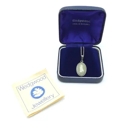 £34.99 • Buy Vintage Wedgwood Green Jasper Cameo Pendant Necklace Sterling Silver 925 Chain