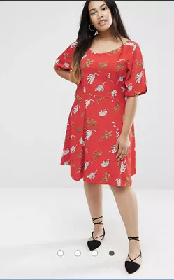 $36 • Buy ASOS CURVE Tea Dress In Leopard Print. Size 16 Red Short Sleeve Tiger & Leopards