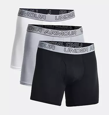 Under Armour Men's Cotton Stretch 6  Boxerjock 3-Pack White&Grey&Black M • $35.98