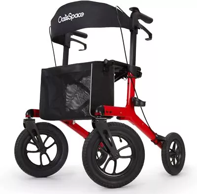 OasisSpace 300lb Pneumatic Rubber Rollator Walker With Seat Mobility Walking Aid • $217.69