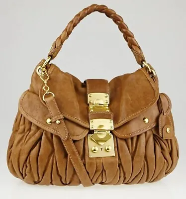 Authentic MIUMIU Handbag Materasse Brown Gold Leather Woman Shoulder Bag Hobo • $450