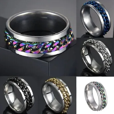 Anxiety Spinner Rings Mens Fidget Rotating Ring Stainless Steel Chain Women • $6.99