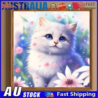 AU 5D DIY Full Round Drill Diamond Painting Flower And White Cat Home Decor 30x3 • $9.99