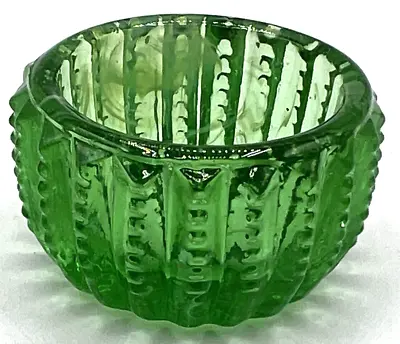 Carnival Art Glass Salt Dip-Slag Clear Green Zippered Pattern    2  • $27.99