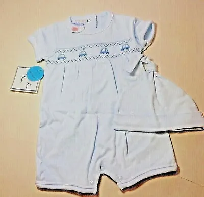 Baby Boy Romper And Hat Car Blue Cotton Spanish Style 0 - 3 Months 3 - 6  Months • £11.99