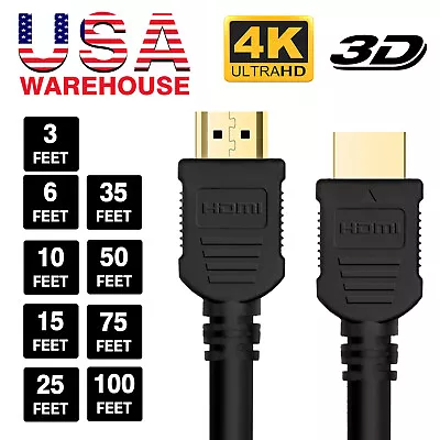 4K HDMI Cable 2.0 HDMI Cord 3D High Speed 3FT-100FT Multipack Lot Black • $469.95