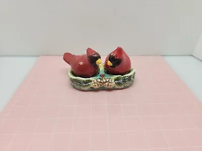 Vintage Ceramic Red Cardinal Birds Salt And Pepper Shakers With Stand • $17.49