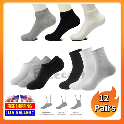 Lot 12 Pairs Ankle/Quarter Crew Sport Socks Cotton Low Cut No Show Men's Women's • $11.22