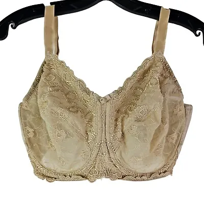 Wacoal Size 34DDD 34F 85720 Renaissance Rose Lace Bra Sheer Underwire Beige • $30.58