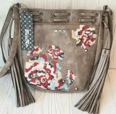 MISS ME Brown Jo Mini Cross Body With Embroidered Wild Flowers NWT • $24.95