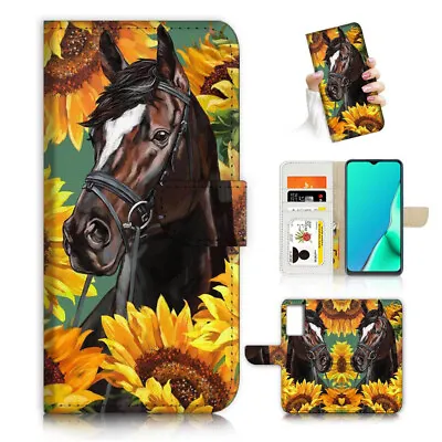 $13.99 • Buy ( For Oppo A57 / A57S ) Wallet Flip Case Cover AJ24519 Horse Sunflower