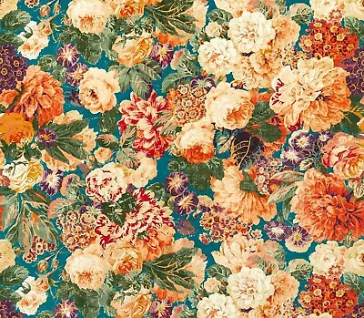 £79.99 • Buy Sanderson Fabric 'VERY ROSE & PEONY' 1.5 METRES KINGFISHER/ROWAN BERRY - VELVET