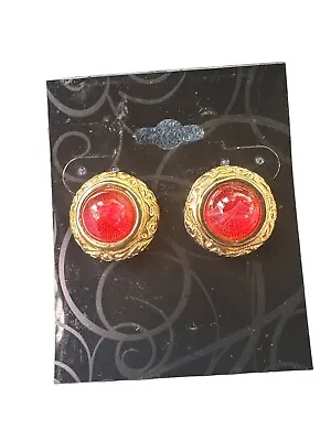 $54 • Buy Vtg Christian Dior Red Gripoix Glass Gold Tone Clip Back Earrings 