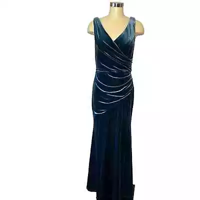 Revelry Dress Blue Velvet Sleeveless Long Maxi Ruched Formal Evening Bridesmaid  • $59.99