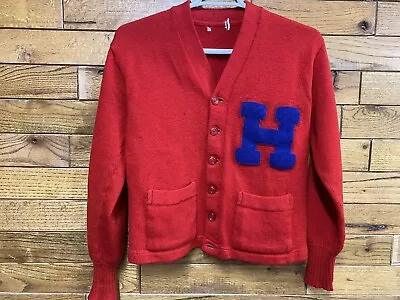 Vtg 50's  College/High School Wool  H  Letterman Varsity Cardigan Sweater Medium • $130